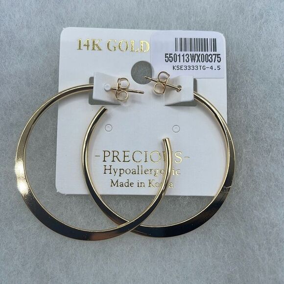 NWT 14K gold dipped flat metal 2” hoops post backs. - Picture 1 of 6